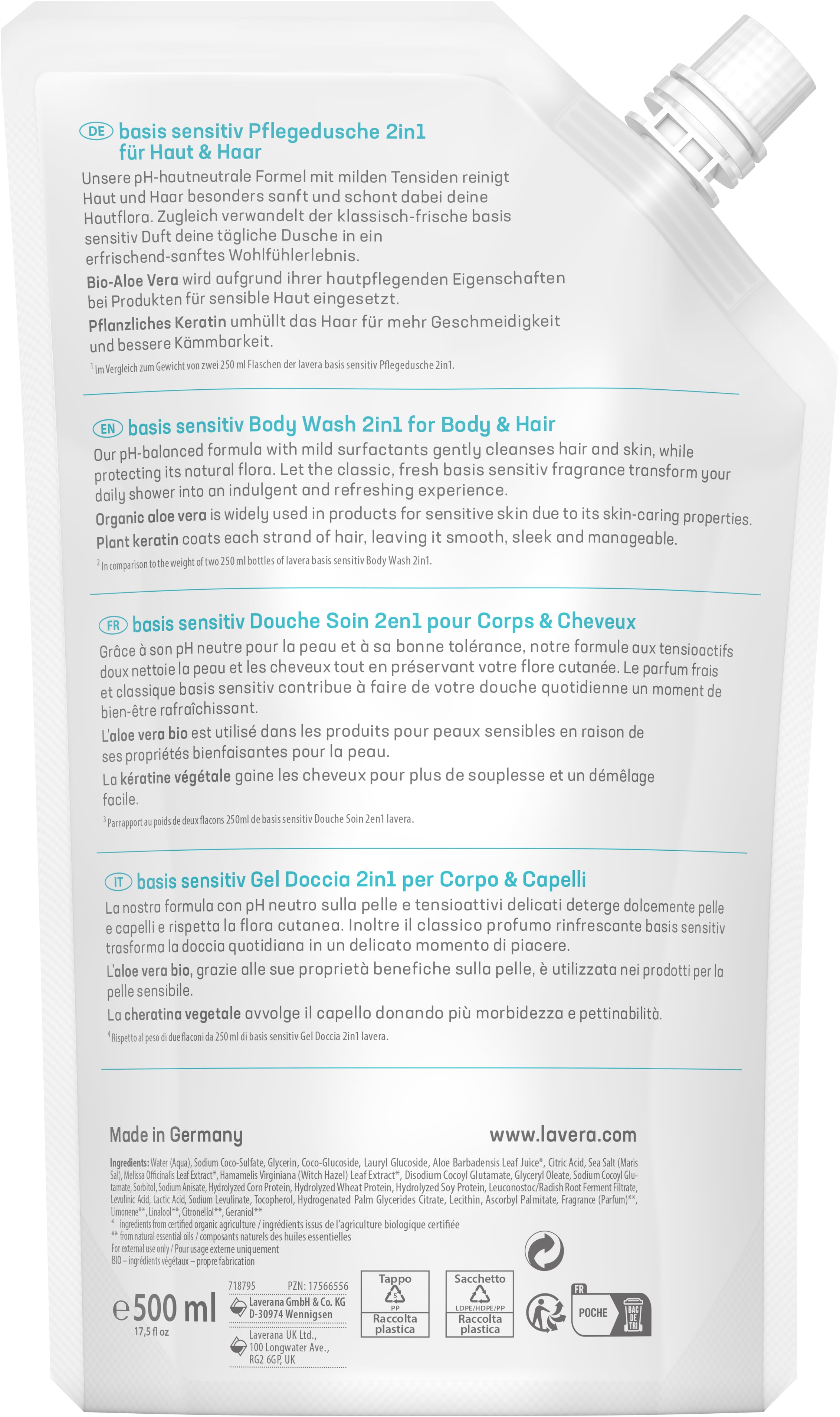 lavera Ricarica basis sensitive Gel Doccia 2in1