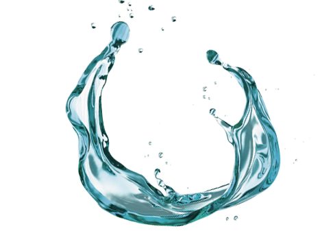 Spruzzo d'acqua color turchese a forma circolare su sfondo bianco